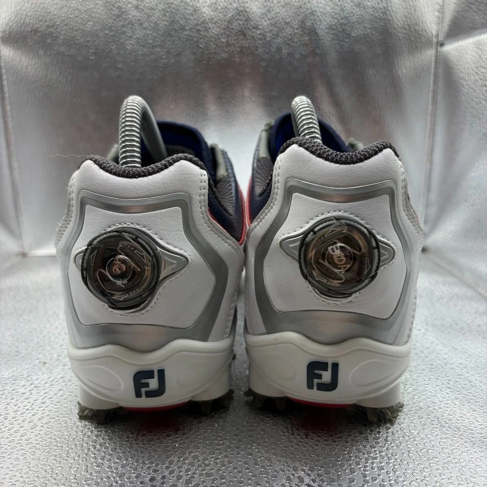 Size 8.5N FootJoy DNA Helix BOA White Navy Mens Comfort Spiked Golf Shoes 53344